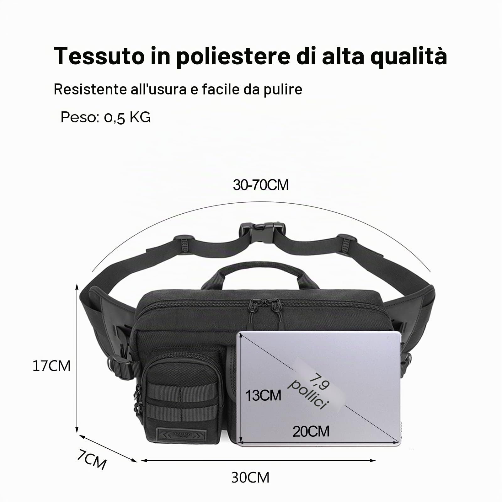 FANDARE Moda Marsupio da Uomo Zaino Monospalla Militare Marsupio Sportivo Borsello Zaino Spalla Borsa Cintura Impermeabile per Trekking Running Ciclismo Viaggio Sports Nero
