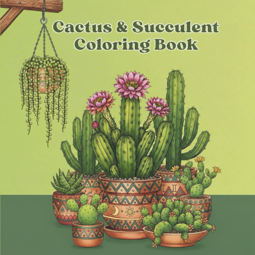 Cactus and Succulent Coloring Book: Over 50 Unique & Relaxing Designs of Beautiful Desert Plants, Flowering Cacti, Exotic Succulents, and More for Stress Relief, Creativity, and All Skill Levels