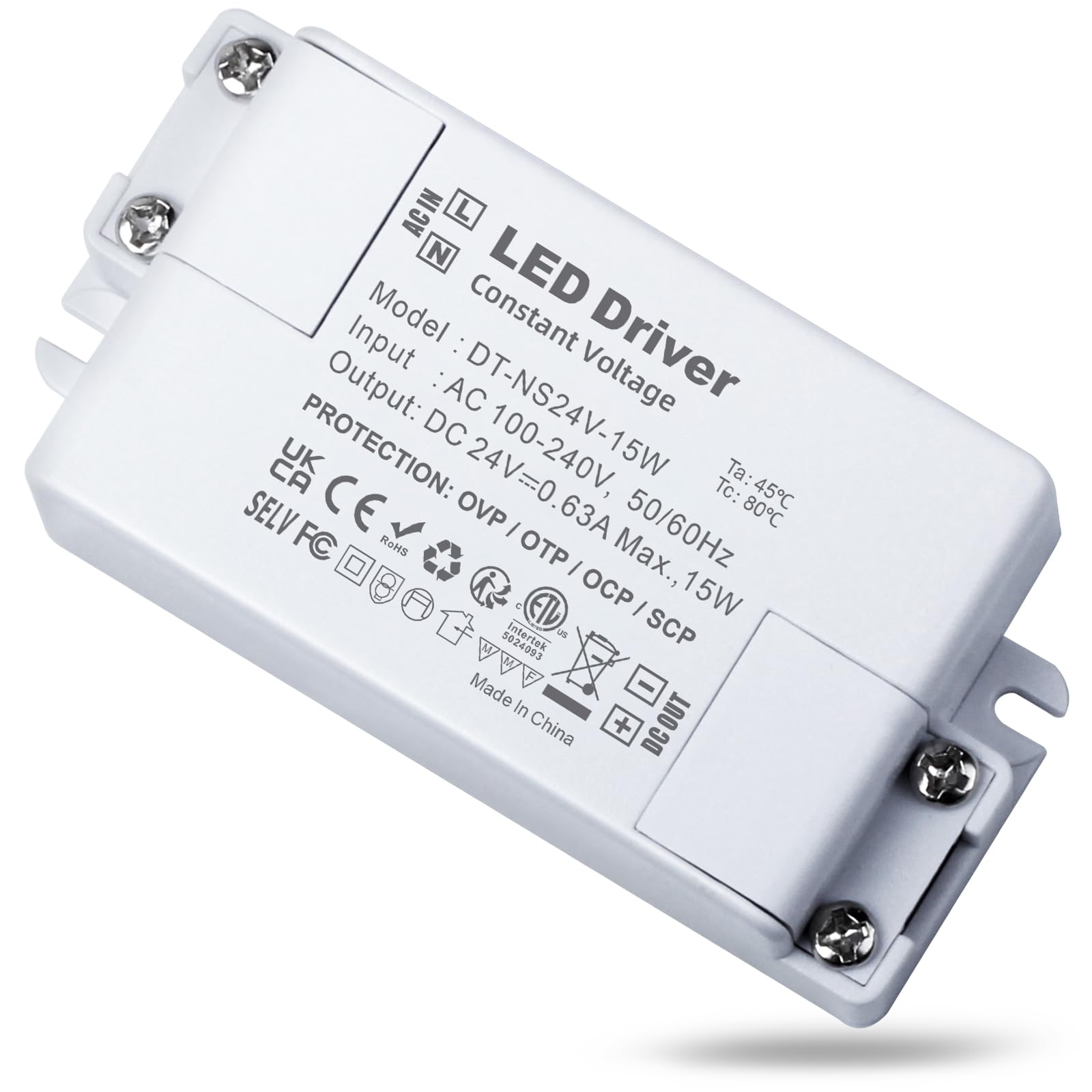 REYLAX 24V LED Driver 15W 630mA, 240 to 24 Volt Transformer, Constant Voltage Power Supply, Low Voltage DC Transformers for DIY Light Strips, G4, MR11, MR16 Bulbs