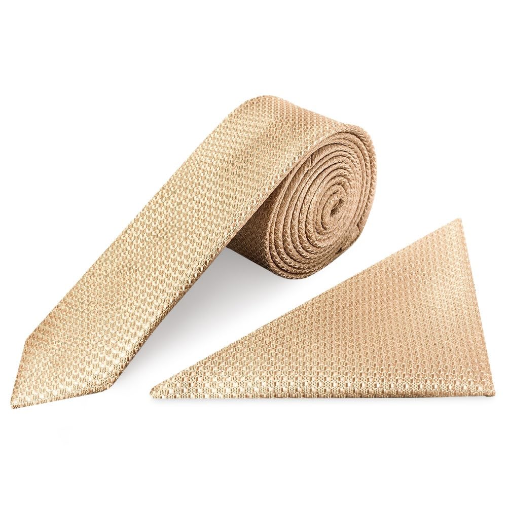 TIES R US Gold Boys Textured Skinny Tie and Pocket Square Set