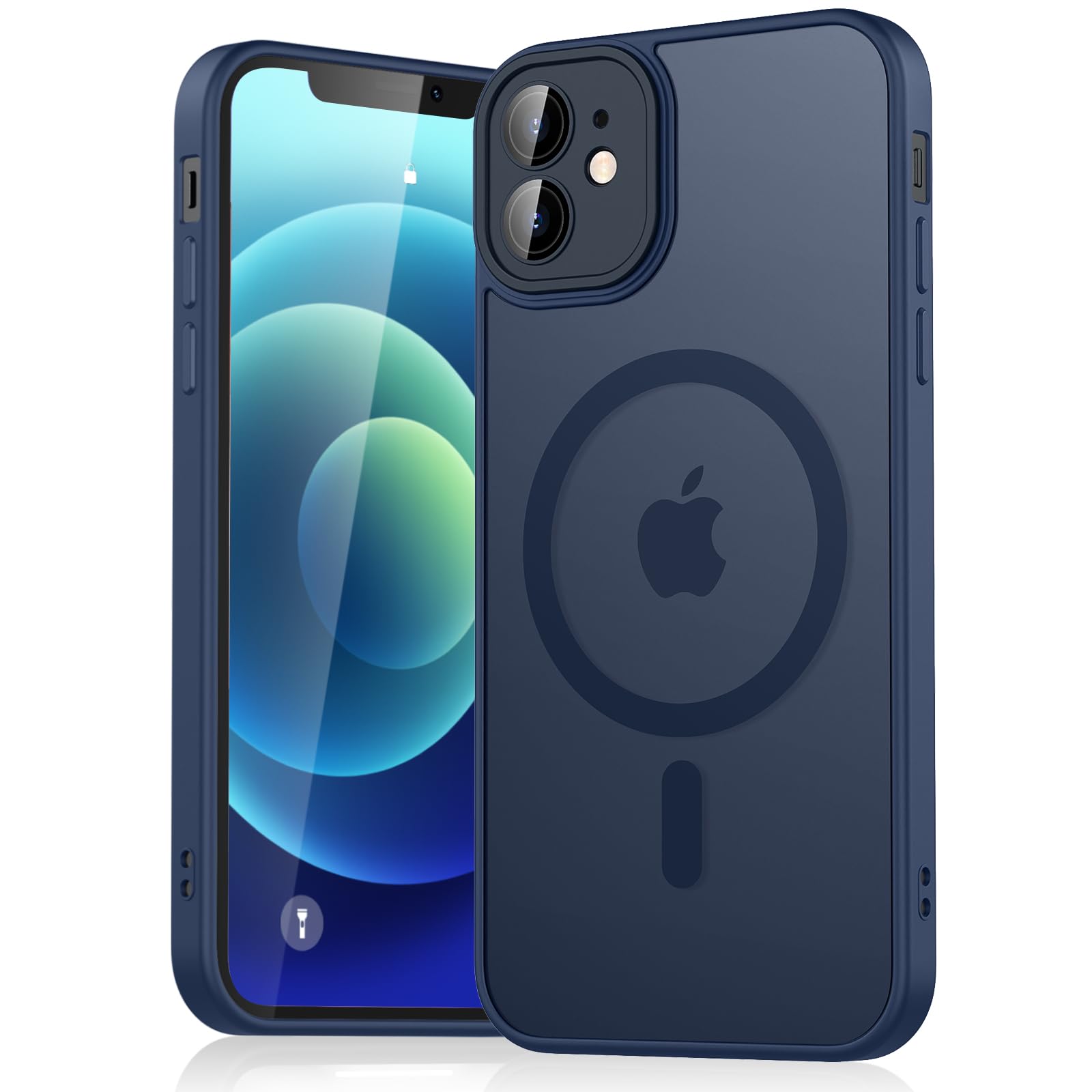 Tobfit Silicone Case For iPhone 12 6.1-Inch Compatible With Magsafe, Translucent Matte Back Slim Shockproof Case Phone Cover For iPhone 12,Navy Blue