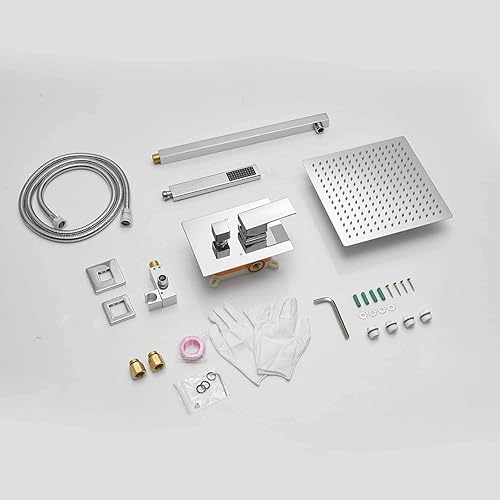 Miniatura 6 de Homevacious Sistema de ducha de oro cepillado, cabezal de ducha de lluvia de 10 pulgadas con rociador de mano montado en la pared para baño,