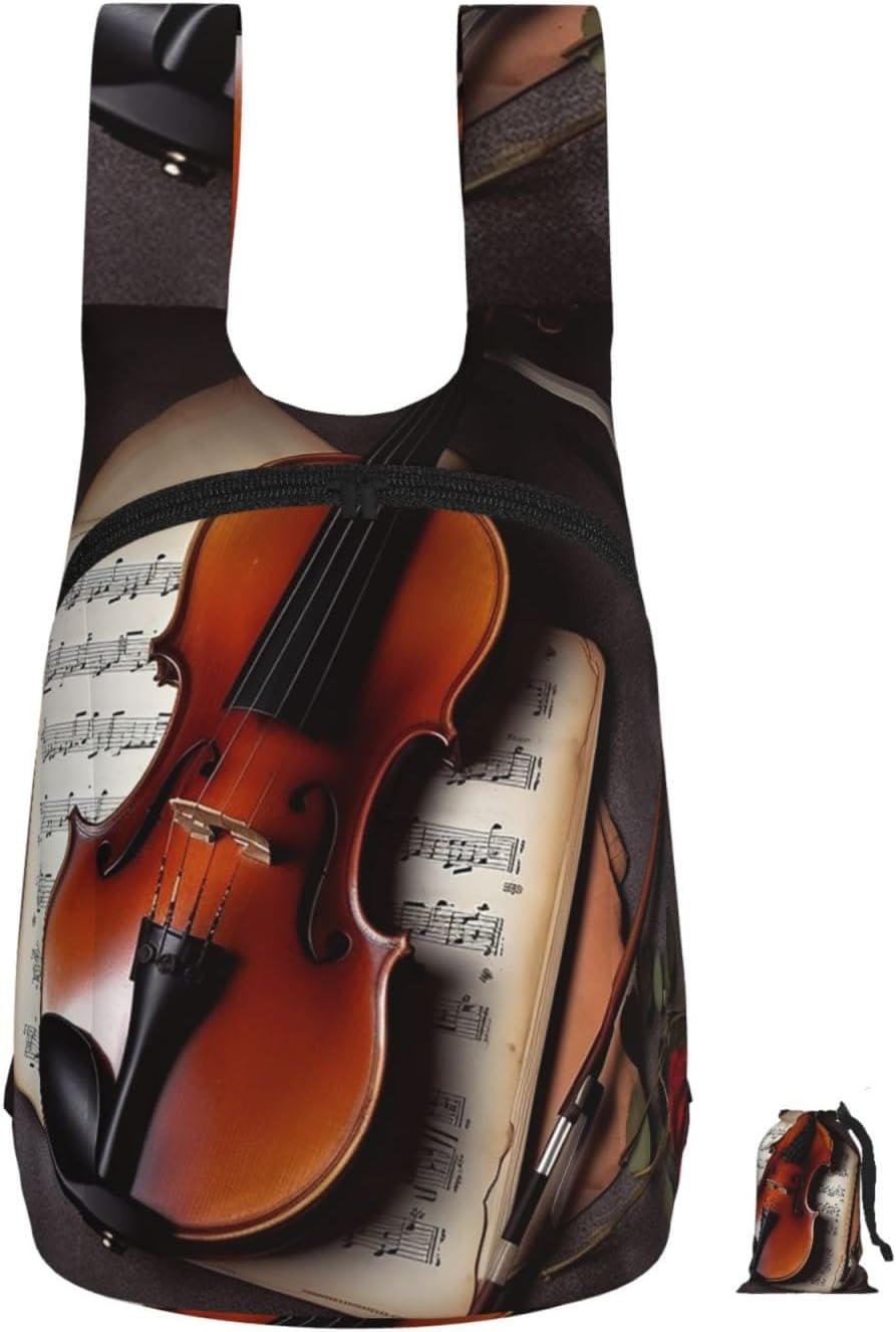 Violin Sheet Music Backpack - Lightweight 16L Foldable Hiking Daypack Packable Back Pack Travel Bag Zipper