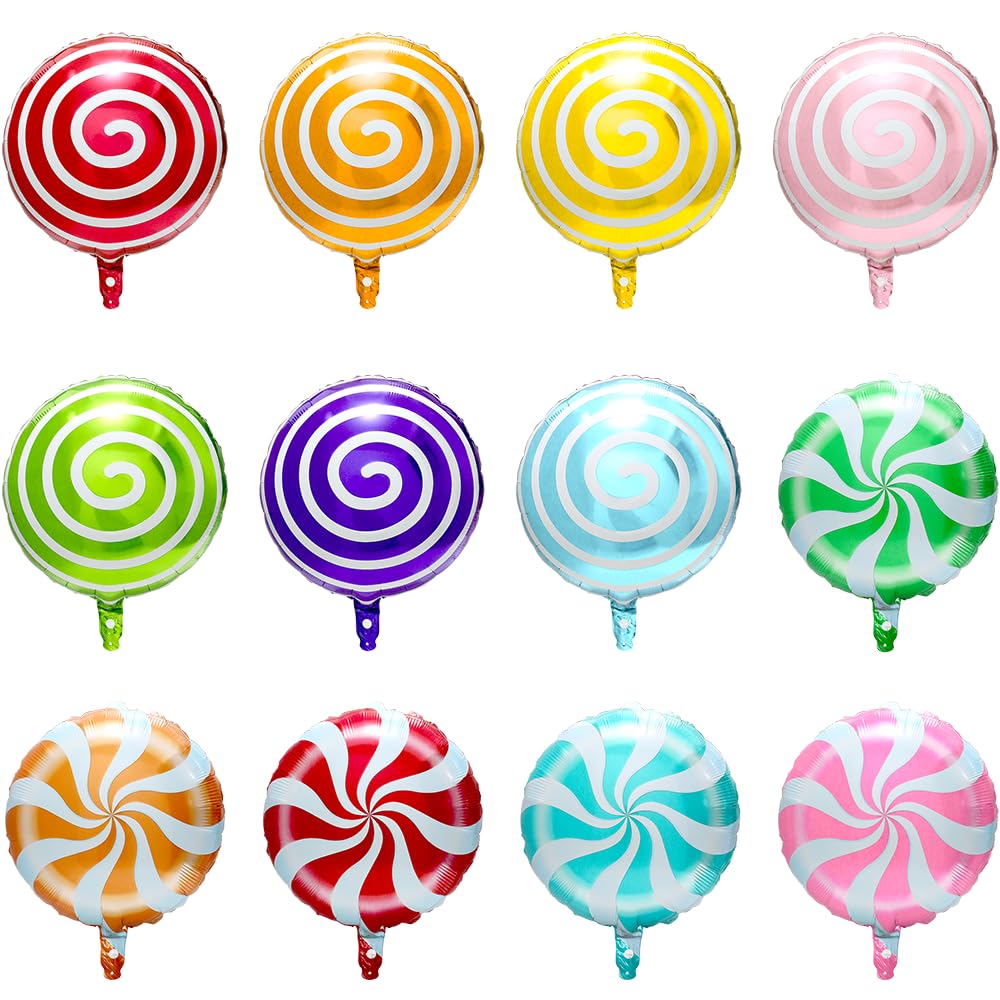Round Lollipop Balloon Sweet Candies Candy Party Decorations Candy Party Supplies For Birthday Baby Shower Wedding, 12 Pack Multi-Color Windmill