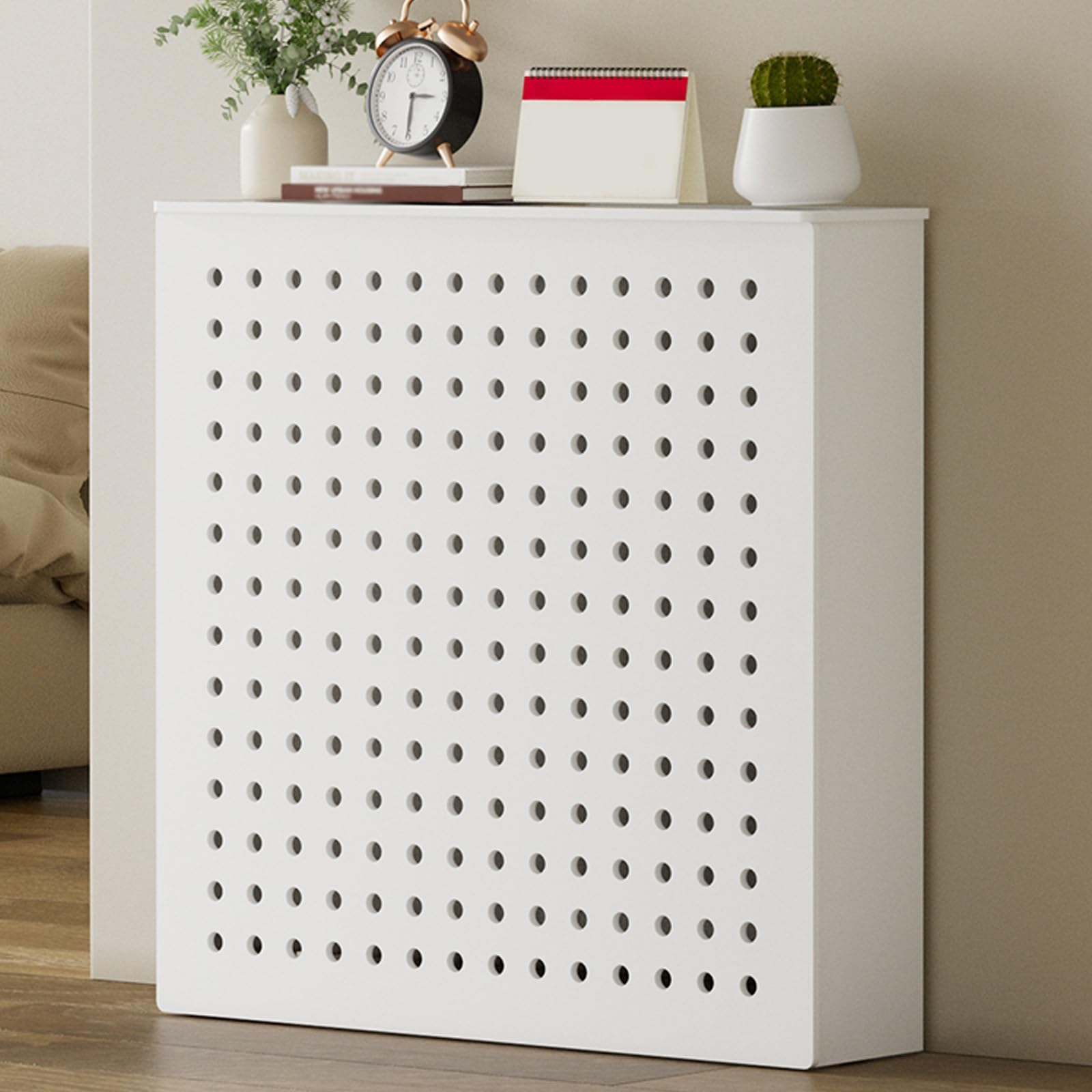 Nowoczesna biała osłona grzejnika - elegancka pionowa półka na grzejnik, duży rozmiar (70 x 80 x 15 cm / 27,6 x 31,5 x 5,9 cala) - stylowy design do wystroju domu, oszczędność miejsca rozwiązanie