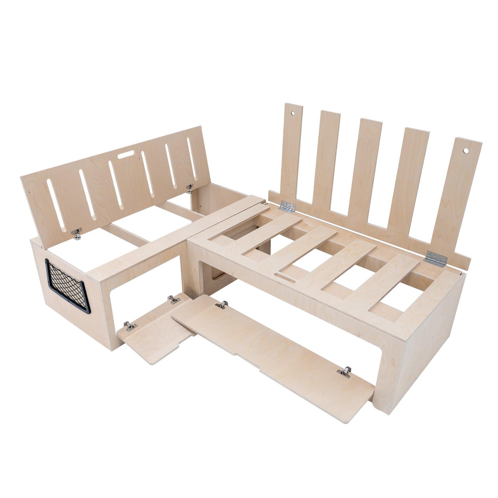Canapé-Lit en forme de L, Bois de bouleau pour Camping-Car Rangement sous banc 2 filets rangement, Compatibilité avec plusieurs véhicules, 180cm x 120 cm [Coussins, Matelas & Fixations INCLUS]