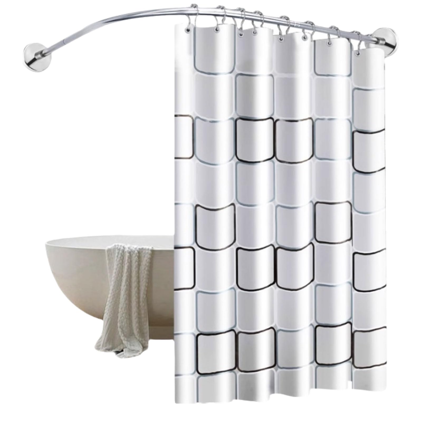 Serenitison L Shape Curved Bathtub Rail,Shower Corner Curtain Rail,L Shaped Shower Curtain Rod,Rustproof,Corrosion Resistant,Drill Free Install,for Bathroom,Clothing Store,shower Rooms