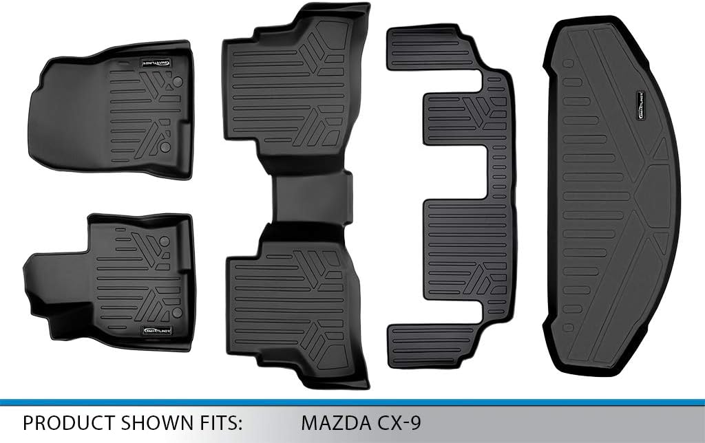 SMARTLINER Custom Fit Floor Mats 3 Rows & Cargo Liner Behind 3rd Row for 2016-2023 Mazda CX9