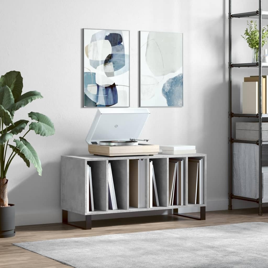 Armadio per dischi in vinile, grigio cemento, 100 x 38 x 48 cm, scaffale per dischi in vinile, in legno e ferro, per soggiorno