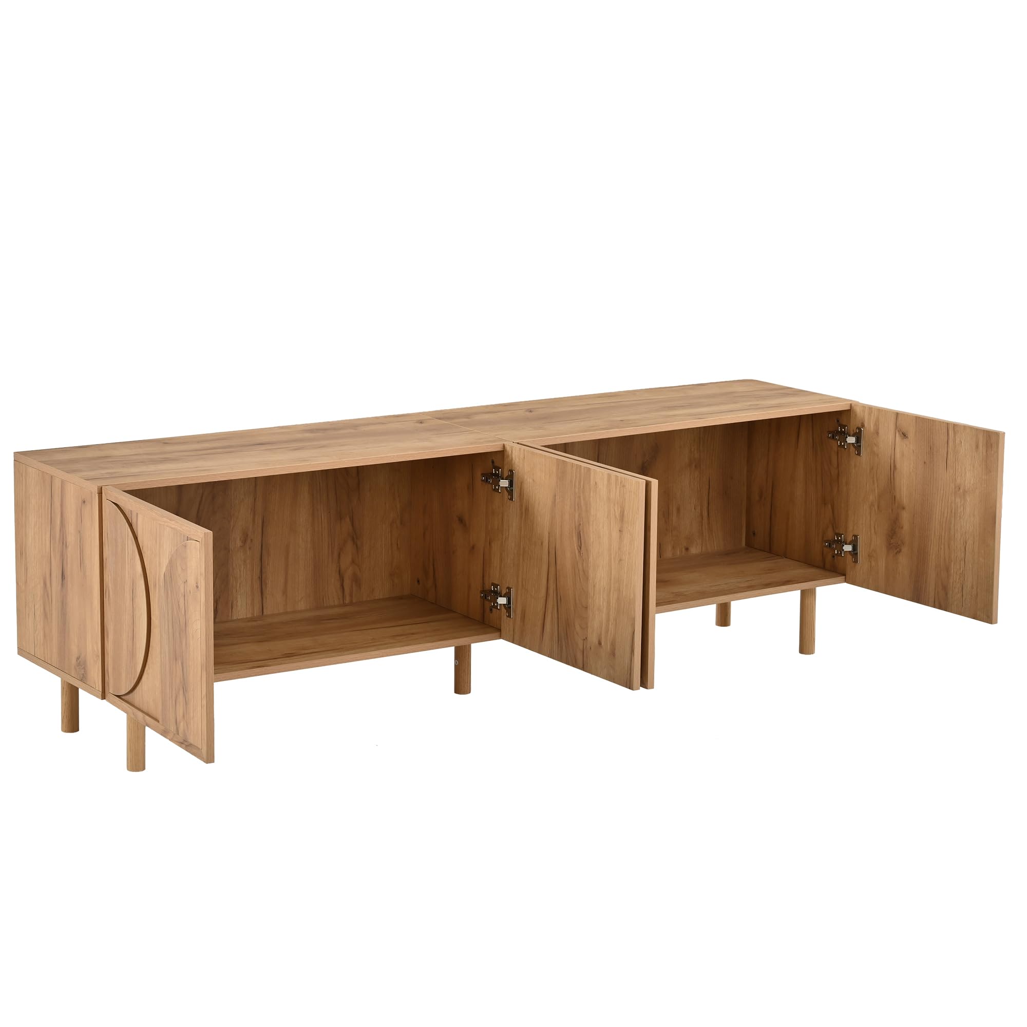 Mobile TV da 180 cm, mobile TV per TV da 75 pollici, mobile basso con 4 ante, 2 scomparti, moderno mobile TV con ampio spazio per soggiorno, design 3D in rilievo, colore legno, naturale