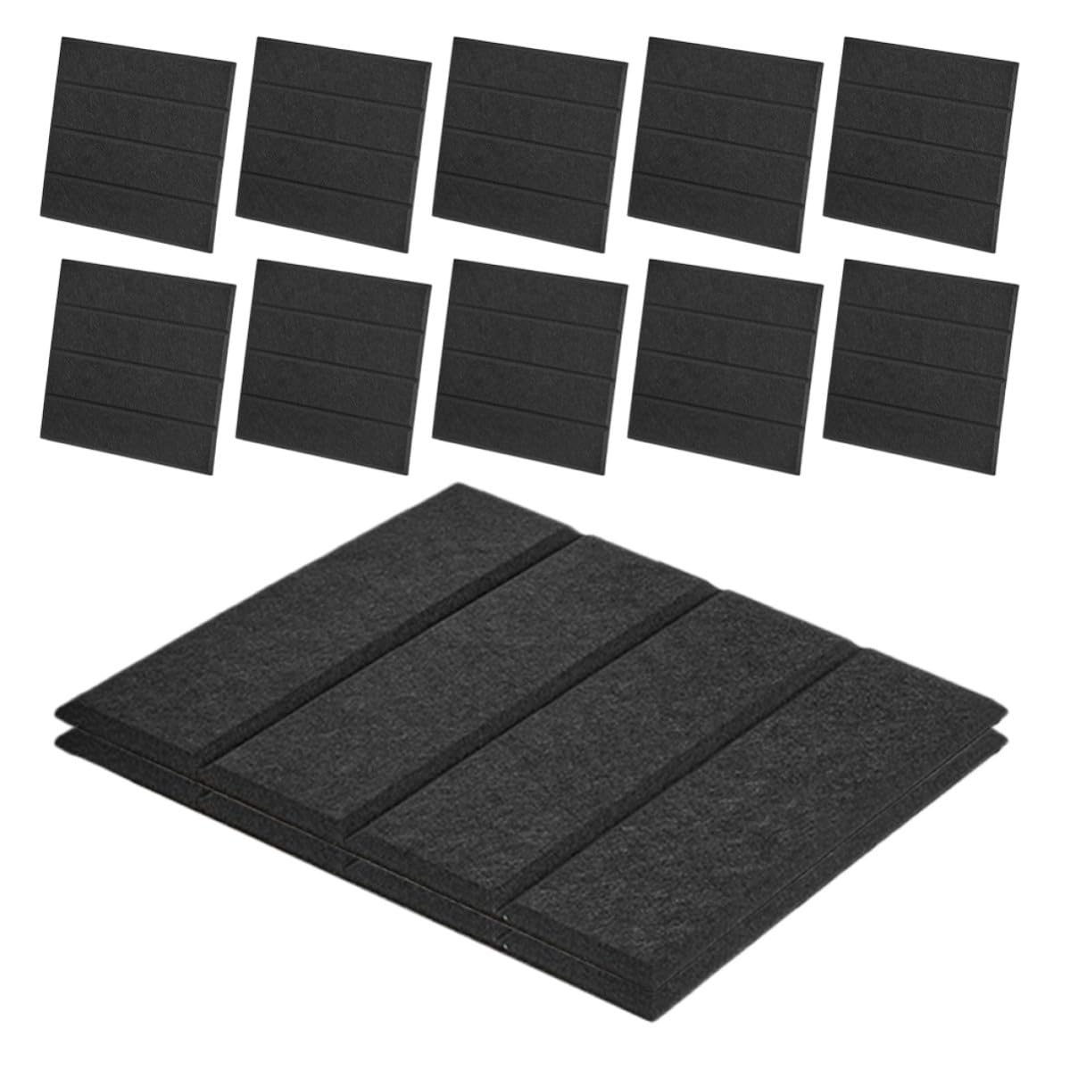 12 Piezas Panel de Anuncios Decorativo, Panel Acústico de Fibra de Poliéster Autoadhesivo, Cuadrado, Negro, Reducción de Ruido y Eco, para Oficina y Aula, Tablón de Anuncios
