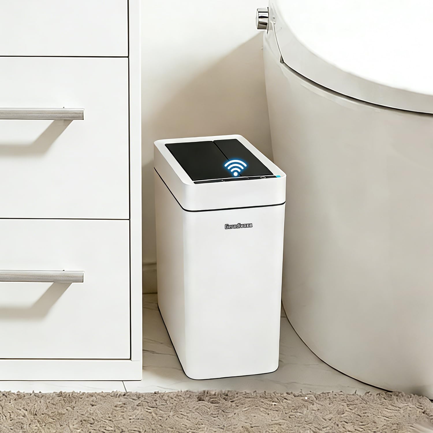 2.7 Gallon Slim Bathroom Touchless Trash Can, Automatic Smart Trash Can with Auto Bagging System, Sensor Lid Waste Bin for Bedroom, Office & RV, White