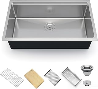 33x19 Inch Undermount Single Bowl Kitchen Sink with Drain Ledge, 1.35mm ...