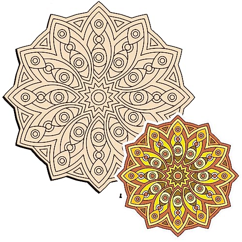 Image of Premarked Madala Round Circle MDF Pine Wood 8 inch MDF Boards for Art and Craft - 2.5mm Unfinished Round Wood Slices for Resin Art, Mandala Art,Pyrography, Painting (8, 5)