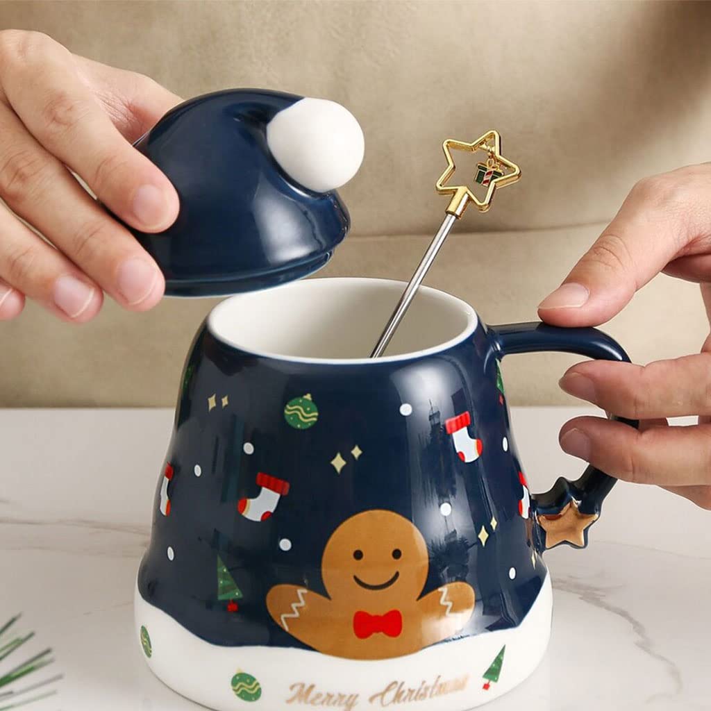 Tasse En Céramique De Neige, Tasse De Café En Céramique Festive Avec Couvercle Adorable Figurine Du Père Noël, Tasse De Lait À Thème De Noël Pour La Maison Et Le Bureau Du