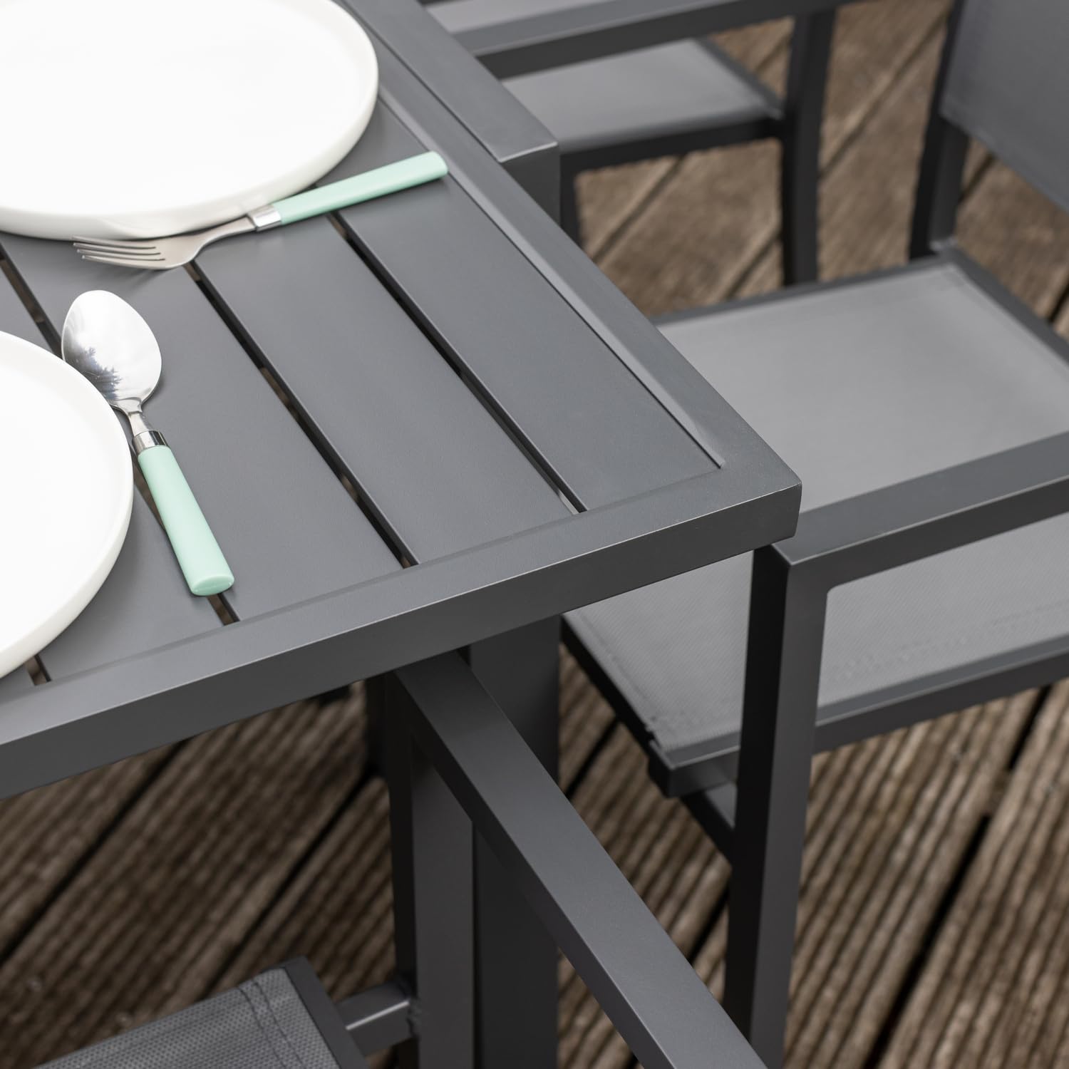 Salon de Jardin Venezia Extensible 90/180 en textilène Gris 8 Places - Aluminium Anthracite