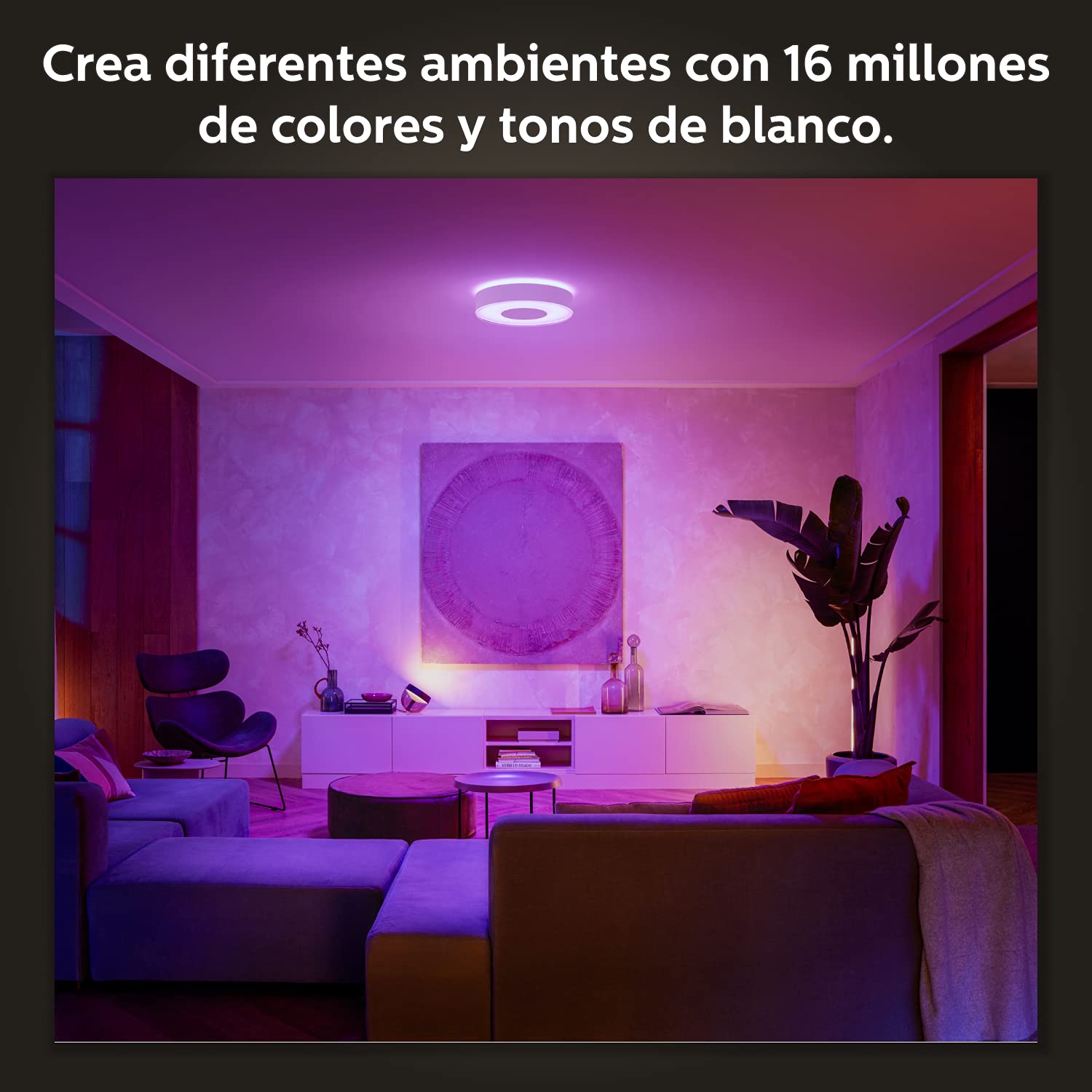 Philips Hue – Lámpara de techo LED inteligente Hue Infuse 33W-2100 lúmens, Luz Blancay de Colores, Compatible con Alexa y Google Home, Color Blanco, diámetro 38cm