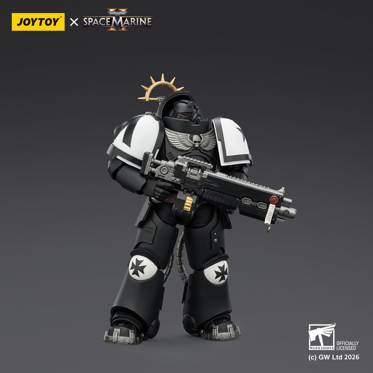 HIPLAY JOYTOY Warhammer 40,000: Space Marine 2 Black Templars Heavy Intercessor z ciężkimbinem bolt i pistoletem bolt (JT03721 Edycja Gry) Figurka akcji 1/18