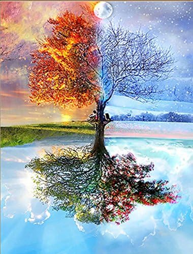 DIY 5D Diamond Painting by Number Kits, Crystal Rhinestone Diamond Embroidery Paintings Pictures Arts Craft for Home Wall Decor, Colored Tree