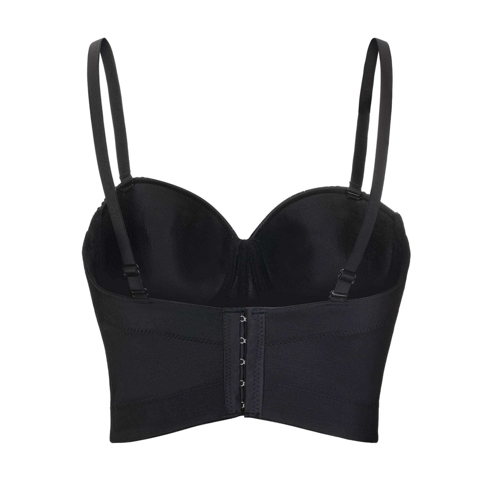 Damen Push Up Bustier Lace Crop Top Gothic Punk Perlen Strasssteine Diamanten Korsett Clubwear Party BH with Detachable Strap