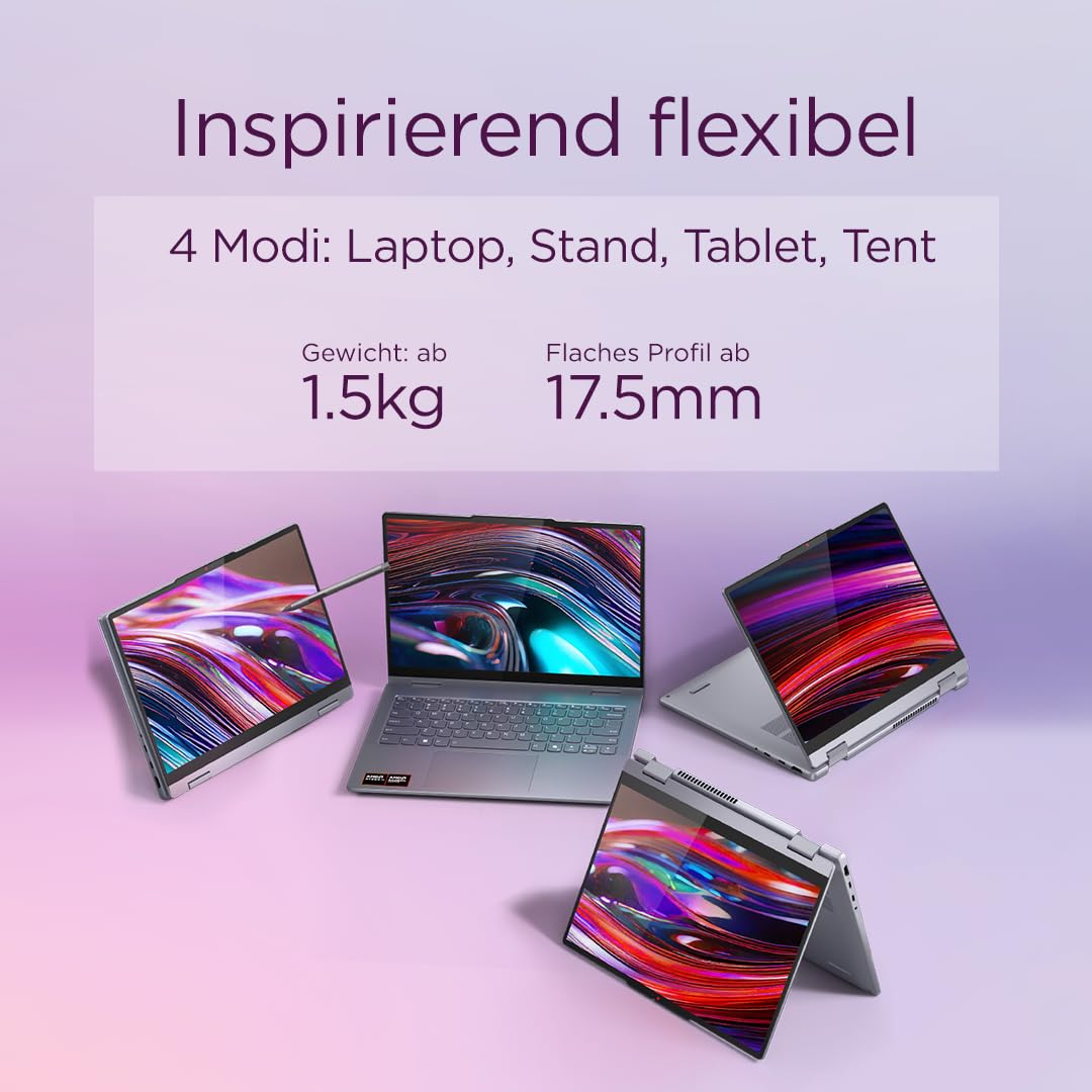 Lenovo IdeaPad 5 2-in-1 AI Laptop | Copilot+ PC | 14" WUXGA OLED Touch Display | AMD Ryzen AI 5 340 | 16GB RAM | 512GB SSD | AMD Radeon Grafik | Windows 11 | QWERTZ | Grau | 3 Monate Premium Care