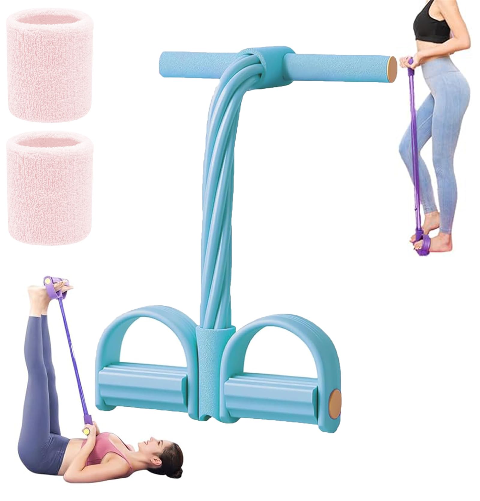 Abdominal Trainer, Fashion Puller Exercise, 8-Tube Pedal Resistance Device, Pedal Resistance Band with Handle, Resistance Bands Stretching, Elastic Pull Rope Fitness Equipment for Sit up Leg (Blue)