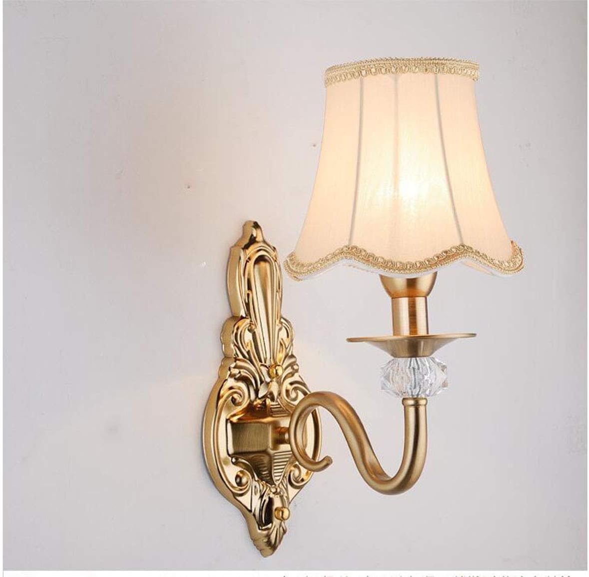 LED Wall Lamp Bedroom Bedside Aisle Modern Simple Metal Cloth Lampshade Wall Lighting, Gold Color