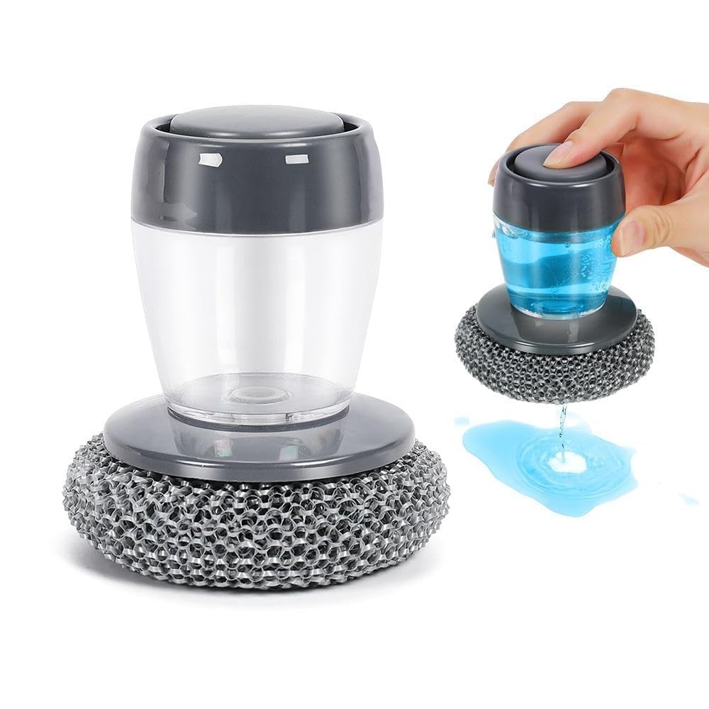 Tar Brush Dish Cleaning Brush with Liquid Dispensar Palm Dishes Pot, pan, Sink scrubbing Household soap Dispenser for Tool Dispensing wash Kitchen Utensils Scrubber Multipurpose in Kitchen-image-19