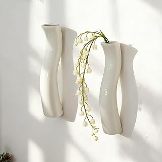 Scandinavian Curve Wall Vase — 2 Pack Warm White Ceramic Hanging Vase | ...