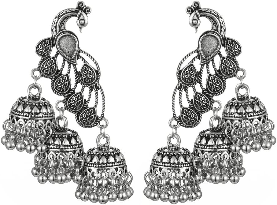 Jhumka Tassel Drop Earrings Indian Ethnic Vintage Earring Peacock Statement Oxidized Antique Traditional Jhumki Earring for Women Party Festival Boho Bohemian Bollywood Indian Jewelry Gift