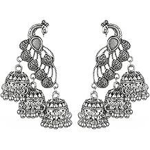 Jhumka Tassel Drop Earrings Indian Ethnic Vintage Earring Peacock Statement Oxidized Antique Traditional Jhumki Earring for Women Party Festival Boho Bohemian Bollywood Indian Jewelry Gift