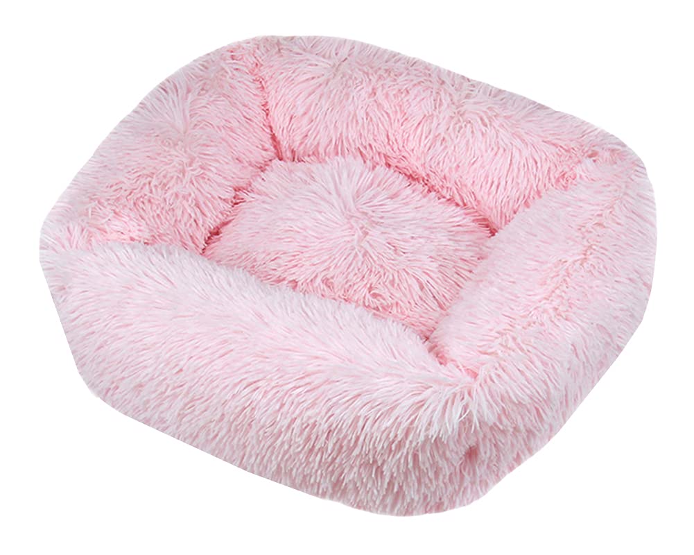 HONGBI Cama Cuadrada de Felpa para Gatos y Perros Cama para Mascotas Suave y cálido sofá para Mascotas Esponjoso Cama Antideslizante Lavable para Gatos y Perros Rosa Claro XS：45 * 35CM