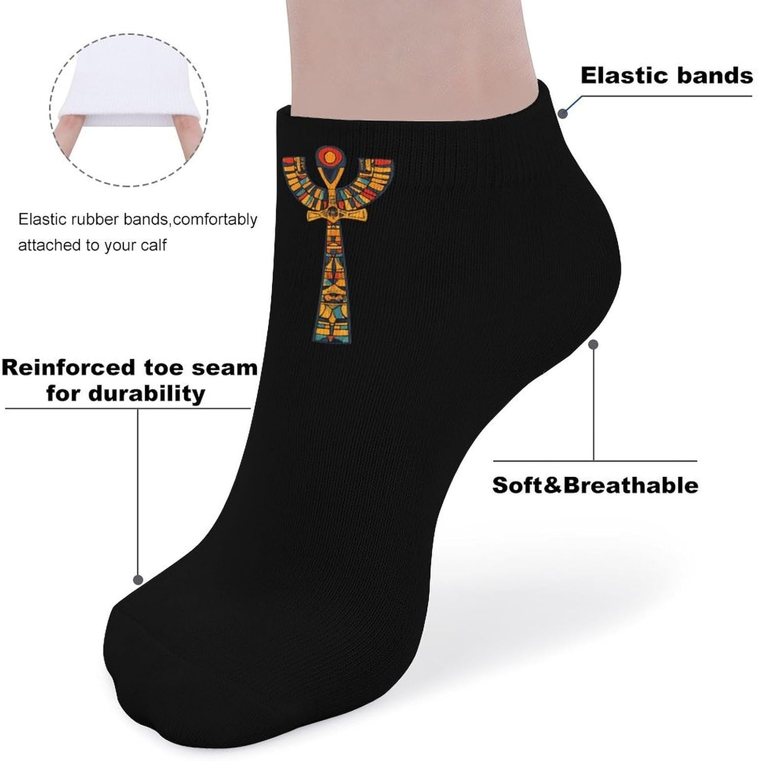 Ankh Egyptian Ankle Socks No Show Socks Cushion Low Cut Socks 5 Pack
