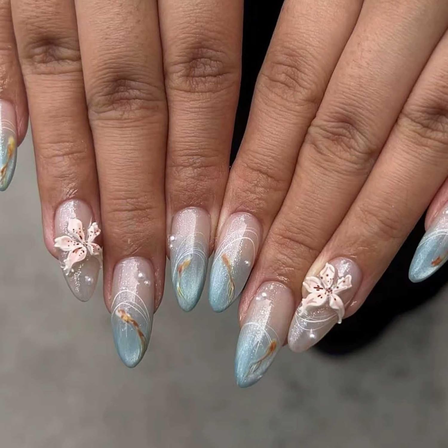 Hkanlre Blue Press On Nails - Summer Gradient Tips