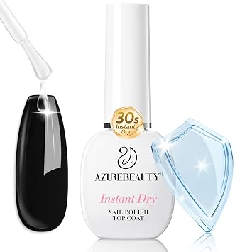 AZUREBEAUTY Instant Dry Top Coat for Nail Polish | 30s Quick Air Dry Clear Nail Polish Top Coat, High Gloss Shine, Chip Resistant, Smooth Finish, Fast Dry Manicure