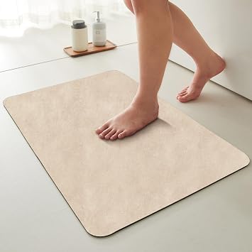 TYUU Bathroom Mat Quick Dry, Bathroom Rugs Non Slip Washable Thin Absorbent Bath Mat Fits Under Door Bathroom Floor Mat Perfect for Bath, Shower, or Sink 20"x30" Beige