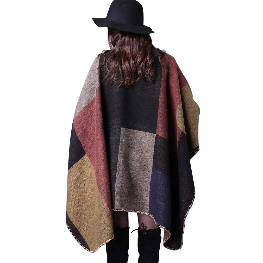 Poncho Donna Caldo Mantella Donna Invernale Fronte Aperto Reversibile Cardigan Elegante Scialle Lavorato a Maglia per Primavera Autunno Inverno