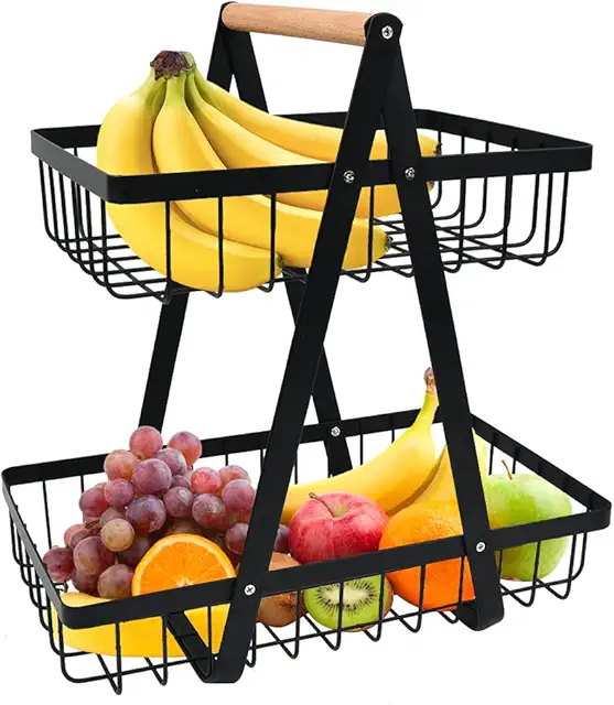 Cesta de Fruta de 2 Niveles Desmontable para Frutas y Verduras con Destornillador