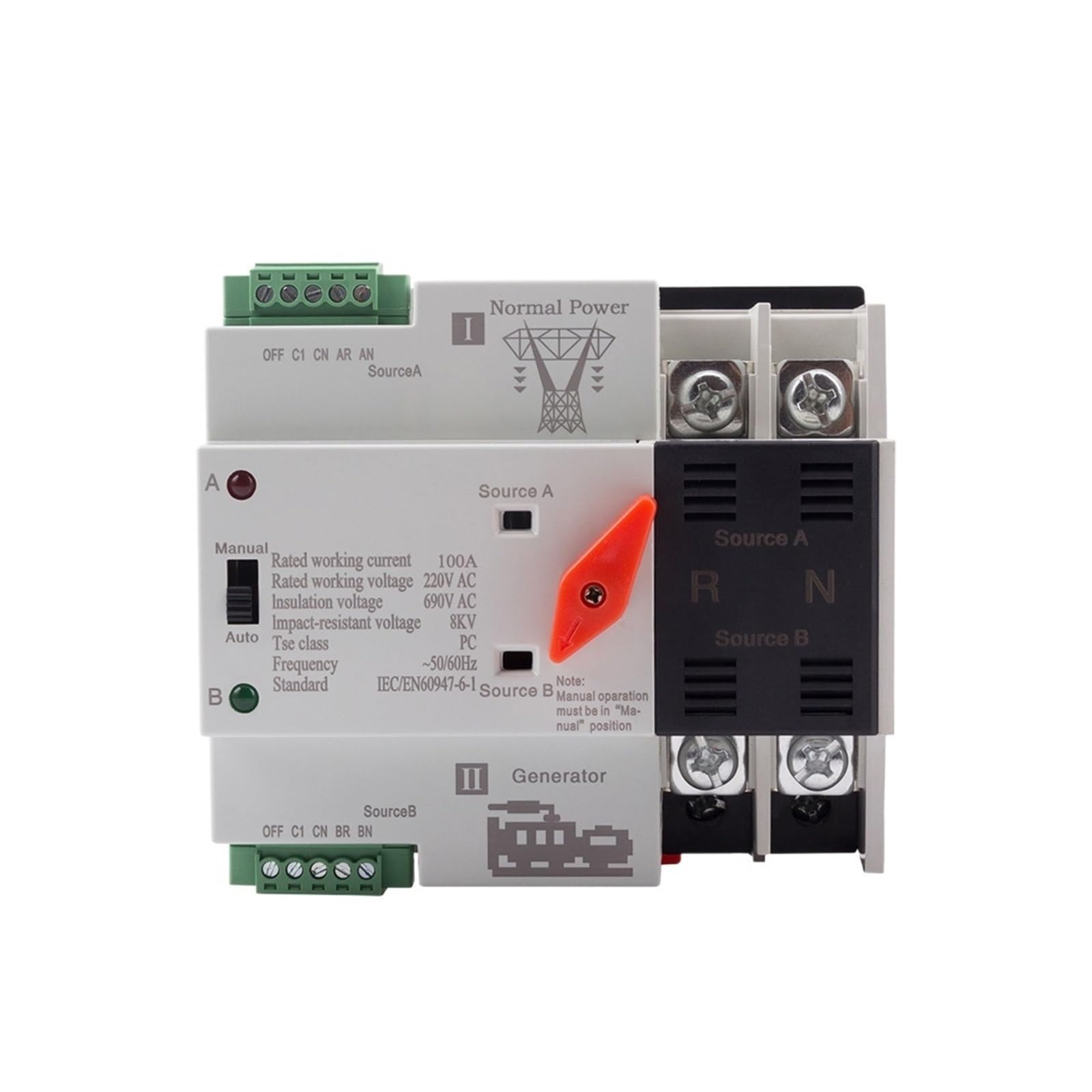 Commutateur de transfert automatique à double puis W2R 2P 100A 220V Mini commutateur de transfert automatique de puissance ATS commutateurs de sélecteur électrique disjoncteurs partie génératrice