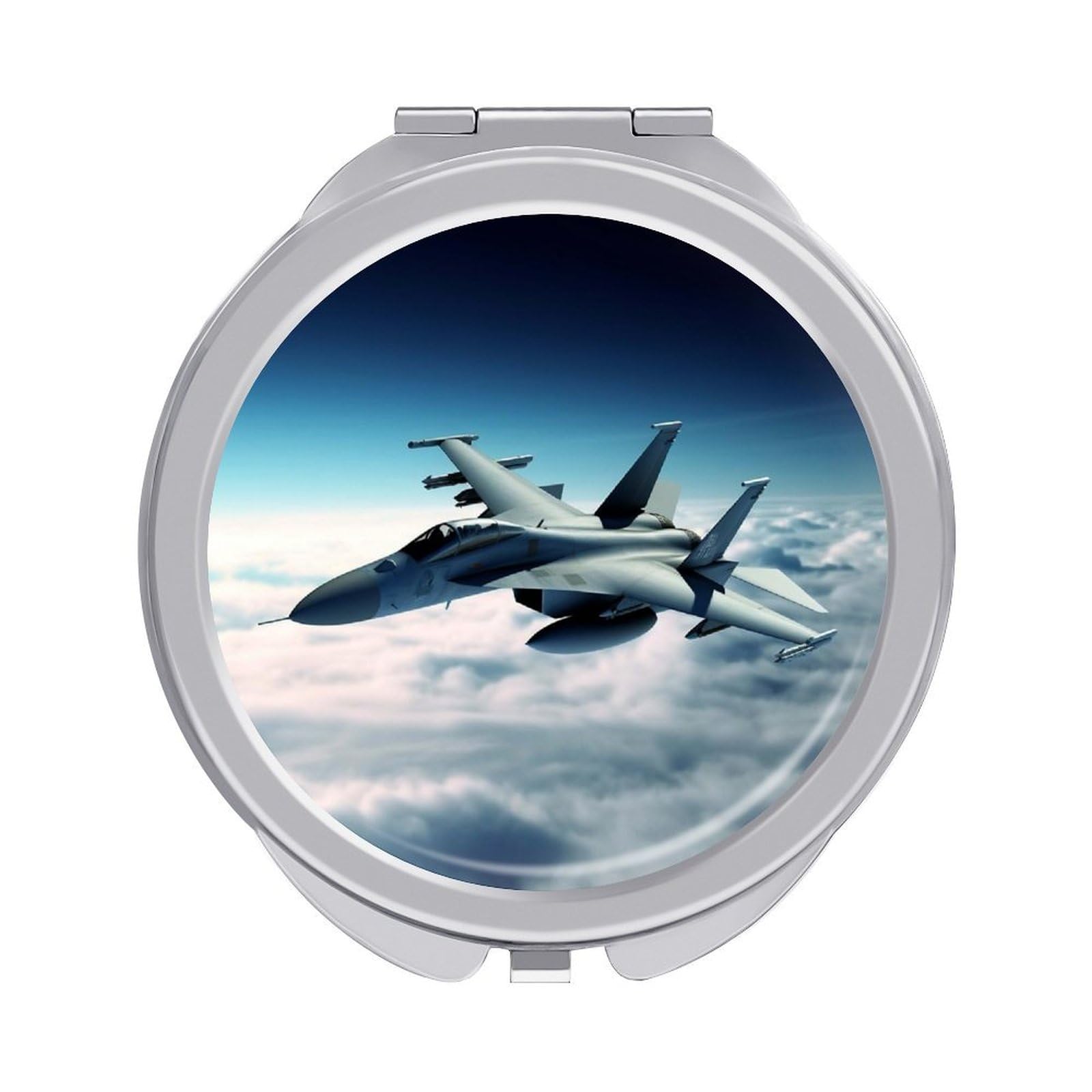 FekiLoot Aircraft Fighter Jets Travel Makeup Mirror - Double Side Folding Compact Mirrors with 1x/2x Magnification, Portable Pocket Mirror Small Round Handheld Mirror for Handbag and Purses