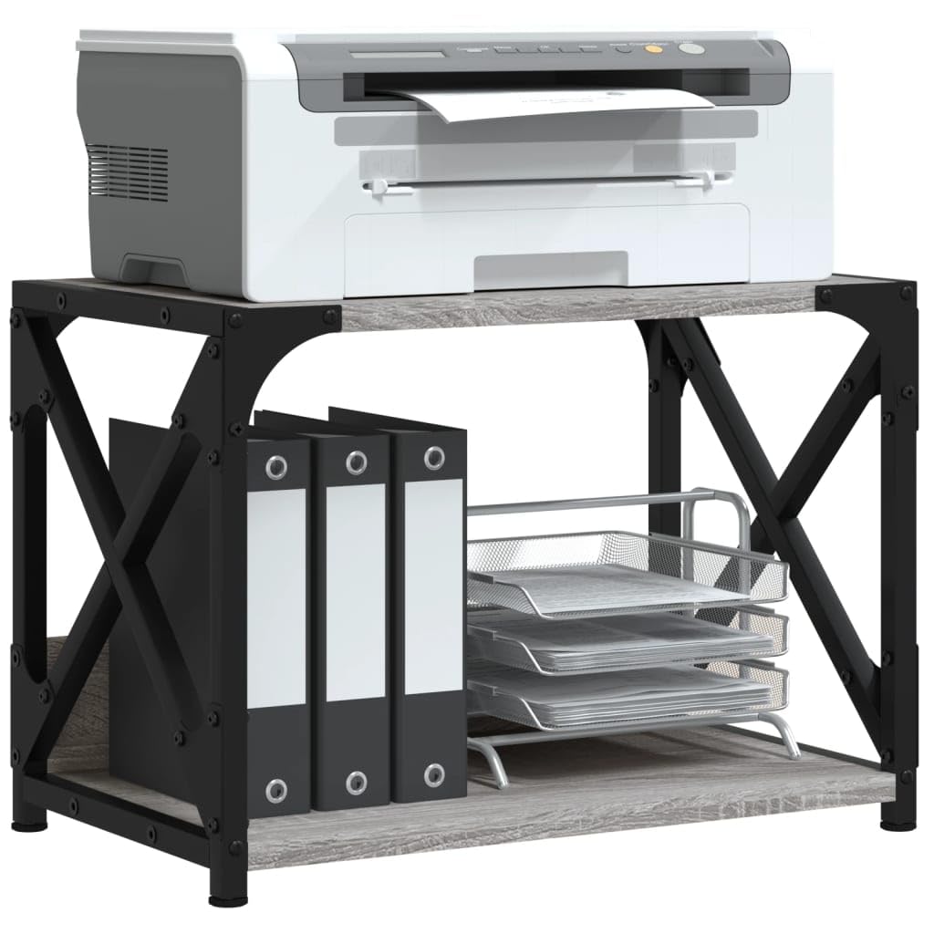 Générique Supporto per stampante a 2 livelli, 44 x 26 x 31,5 cm, mensola per stampante in legno di ingegneria con telaio metallico, gambe regolabili, organizer da scrivania multifunzionale