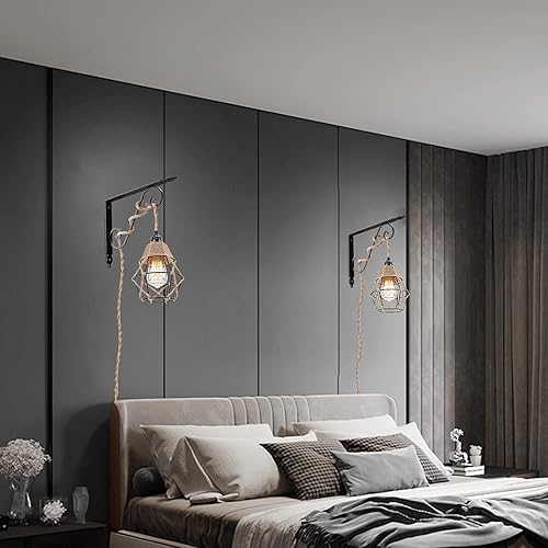 Miniatura 4 de FRIDEKO HOME Luces colgantes de granja de 15 pies, luces colgantes con cable enchufable, luces colgantes de cuerda de cáñamo, lámparas colgantes