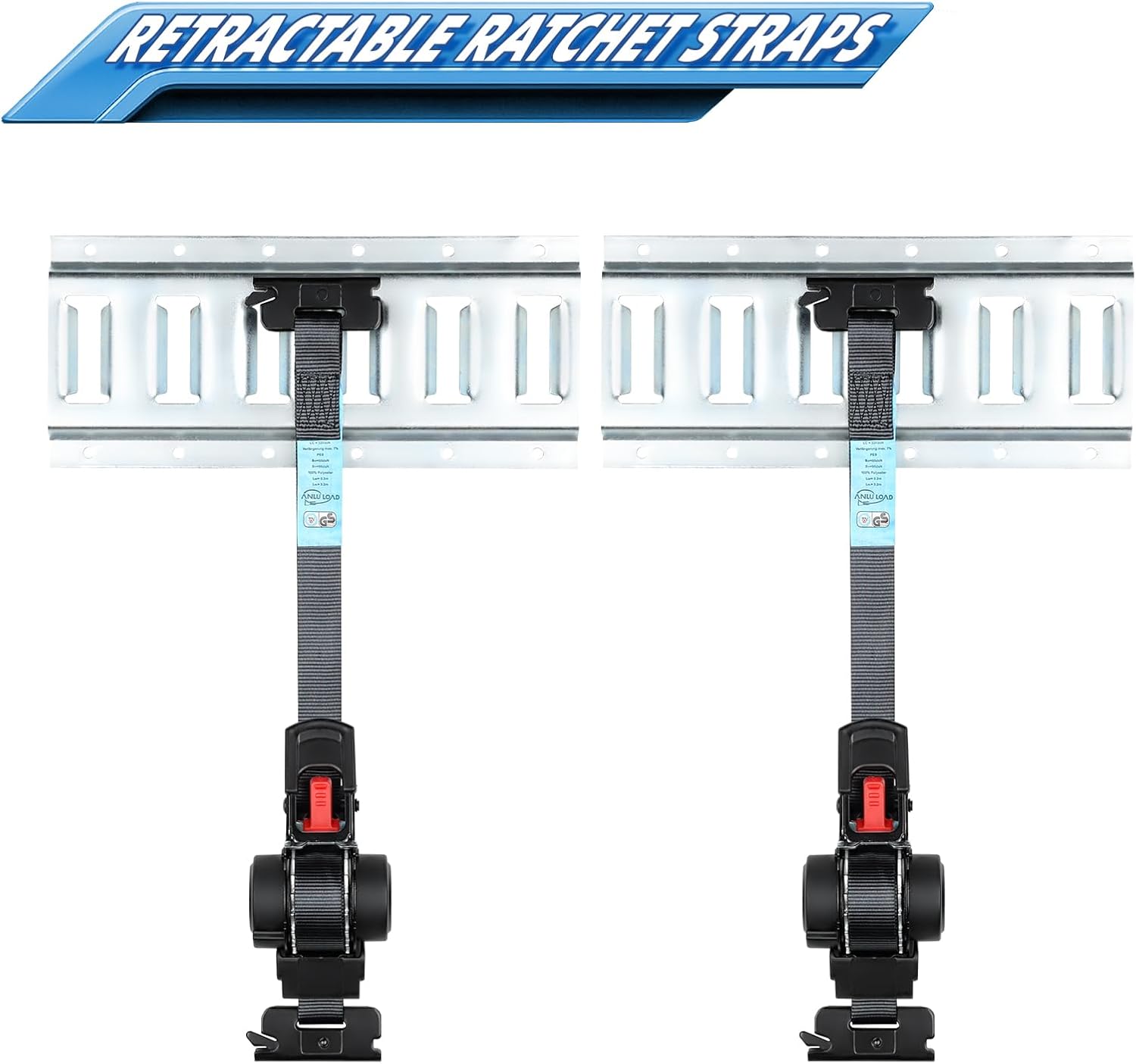 ANLULOAD E Track Retractable Ratchet Straps 2-Pack 1"x11.5 view 7