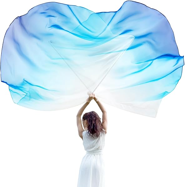 Jetec 2 Pcs 74"x55" Worship Flags for Dance Church Praise Dance Flag with Flexible Rod Semicircle Angel Wing for Outdoor Stage Performance Religious Activities(White Blue Blue,Gradient Colors)