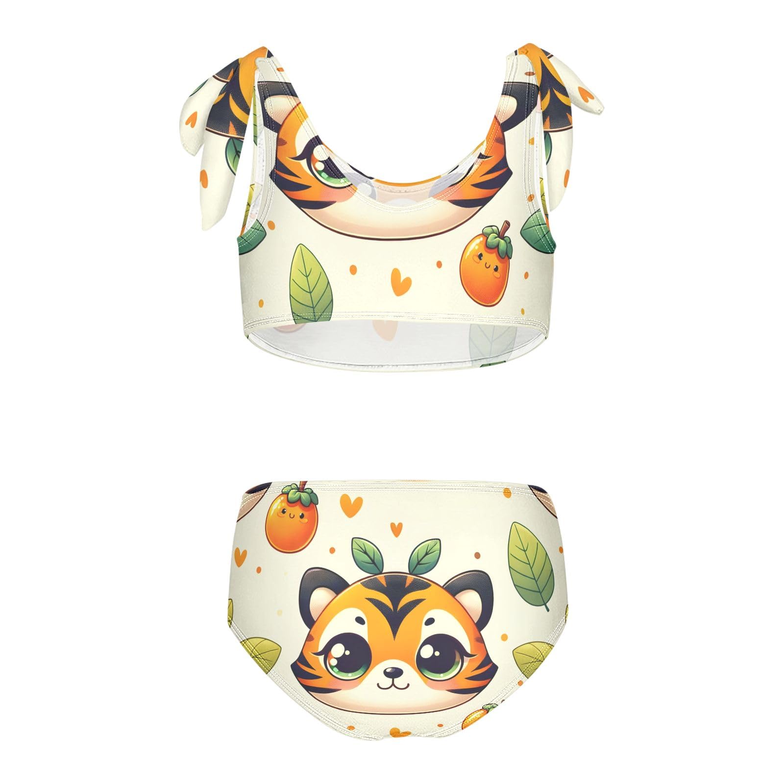 Girls' Bikini Set, Cute Tiger Persimmon Kids Swimsuit 2 Pcs Beach Bathing Suit