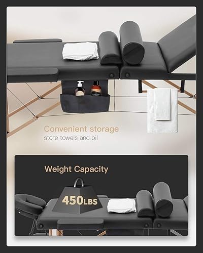 Miniatura 3 de FDW Cama de masaje portátil de 28 pulgadas de ancho, cama de pestañas 3 mesas de spa plegables de altura ajustable plegable con colgador de toalla,