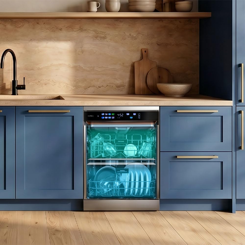 Cecotec Geschirrspüler Bolero Aguazero 6900 Edelstahl. 60 Cm Spülmaschine, 15 Maßgedecke, 8 Programme, Energieeffizienzklasse A, Dual Zone Wash, Inverter Plus Motor, UV Hygiene, Leiser Betrieb
