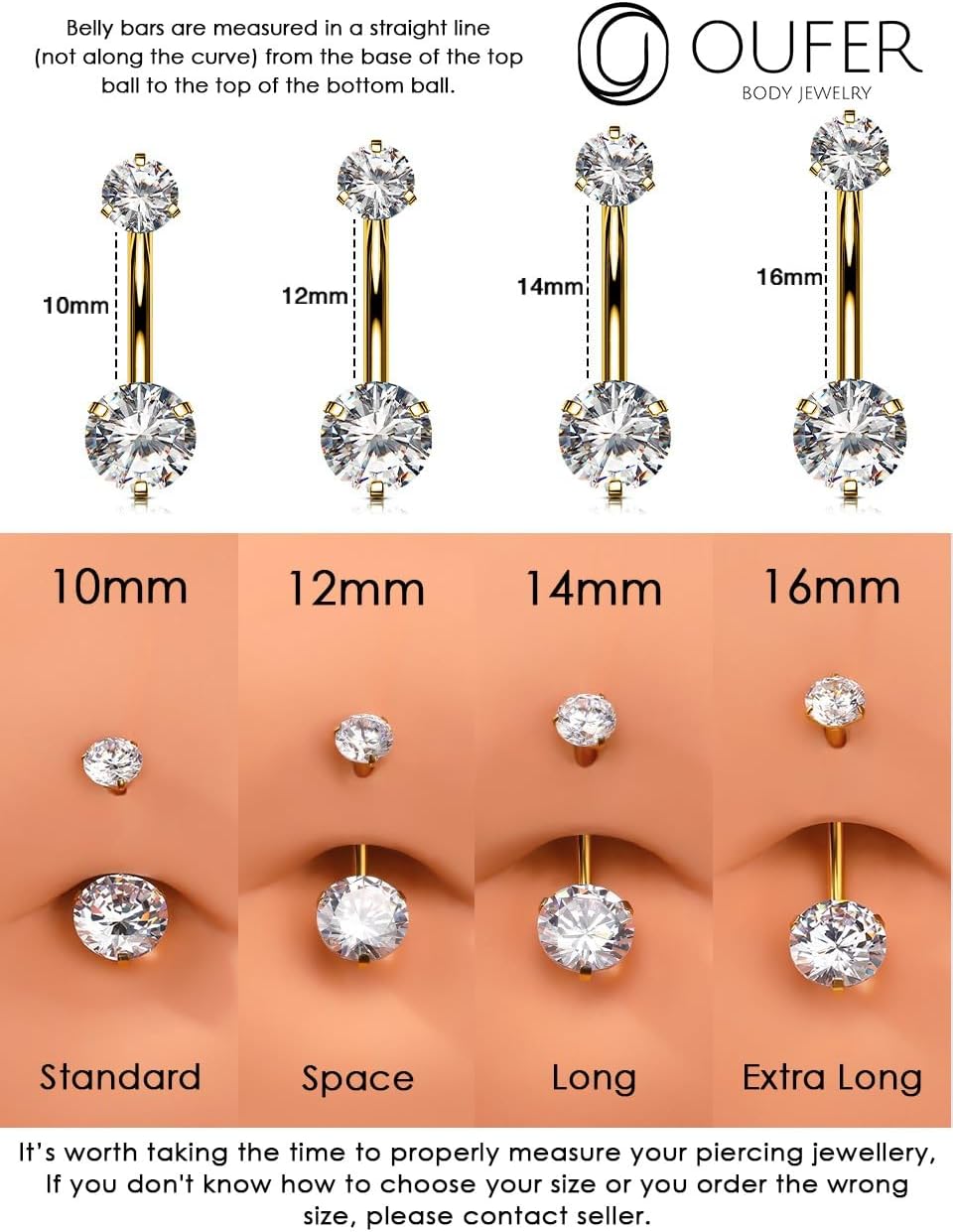 OUFER Belly Button Rings, G23 Solid Titanium Belly Rings, Clear CZ Navel Piercing Jewelry, Internally Threaded Belly Piercing Jewelry for Women - Image 6