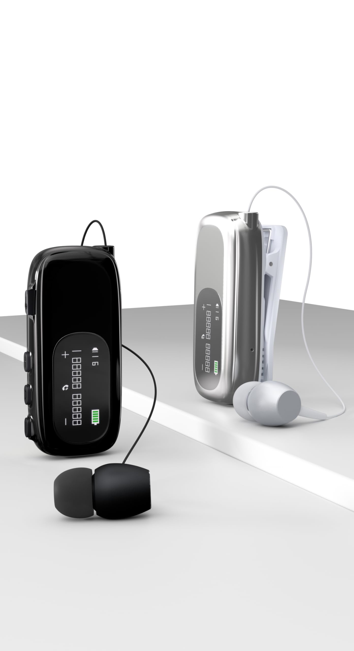 Bluetooth Business Headset mit Einziehbarem Kabel, Kabelloses Headset mit Mikrofon, Kabelloses Lavalier-Headset mit LCD-Display, Bluetooth 5.4, Verbindung zu 2 Mobiltelefonen (Schwarz)