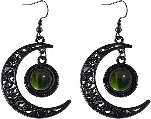 Aretes colgantes góticos de luna, estilo punk, estilo punk y victoriano, joyería misteriosa de vampiro, accesorios de disfraz de Halloween para mujer